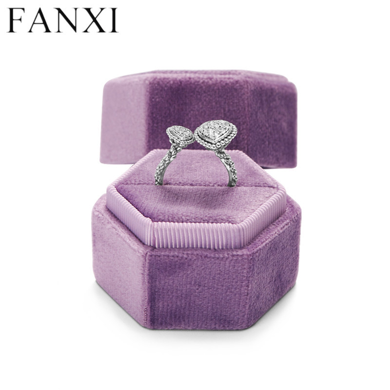 Purple flannelette velvet jewelry ring packaging box