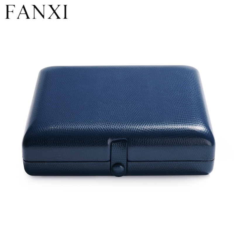 New design navy blue PU leather jewelry organizer case with cream microfiber inside