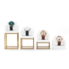 Luxury metal frame watch display set with white microfiber