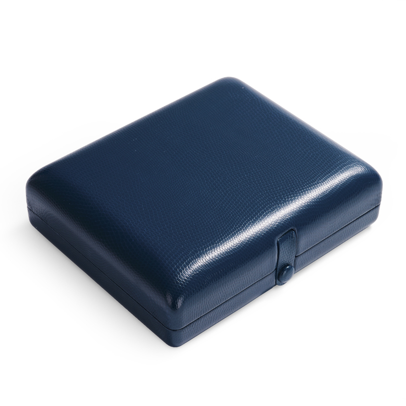 New design navy blue PU leather jewelry organizer case with cream microfiber inside