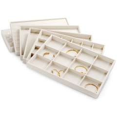 FANXI Manufacturer Jewelry Display Pro Accept Custom Beige Color Linen Wood Jewelry Display Tray