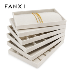 FANXI Manufacturer Jewelry Display Pro Accept Custom Beige Color Linen Wood Jewelry Display Tray