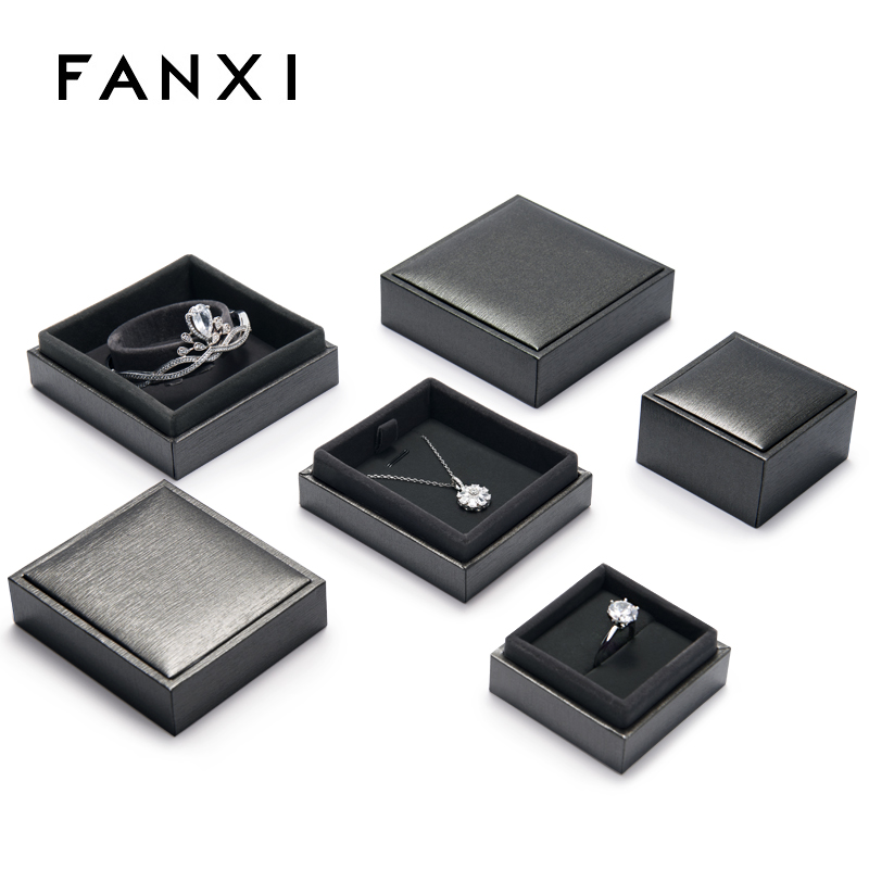 Black leatherette paper jewellery packaging box