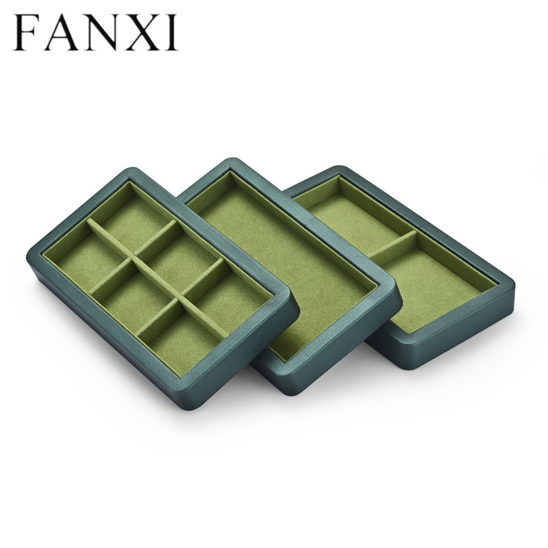 Green jewelry organizer display tray with acrylic lid