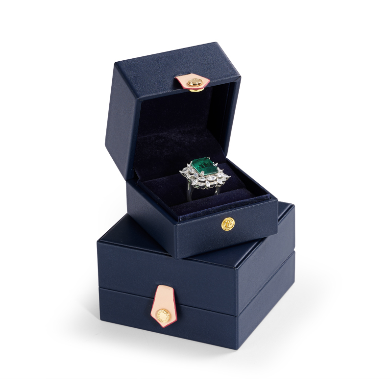 Custom logo navy blue jewelry packaging box for ring earring pendant