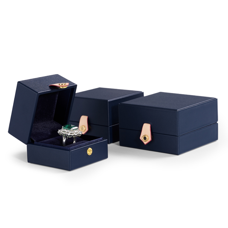 Custom logo navy blue jewelry packaging box for ring earring pendant