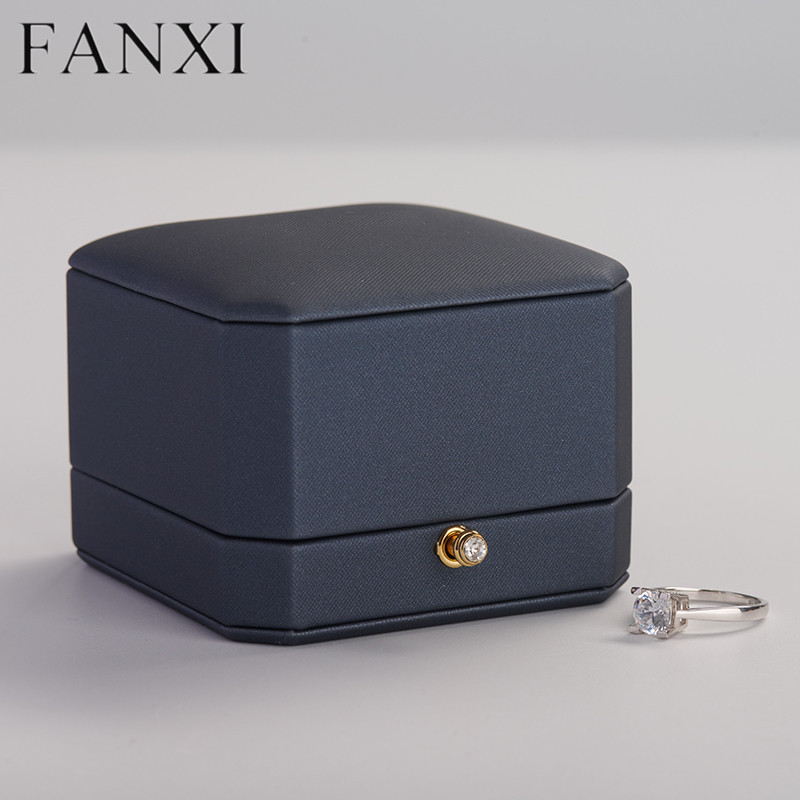 Custom logo/colour navy blue leather jewelry packaging box