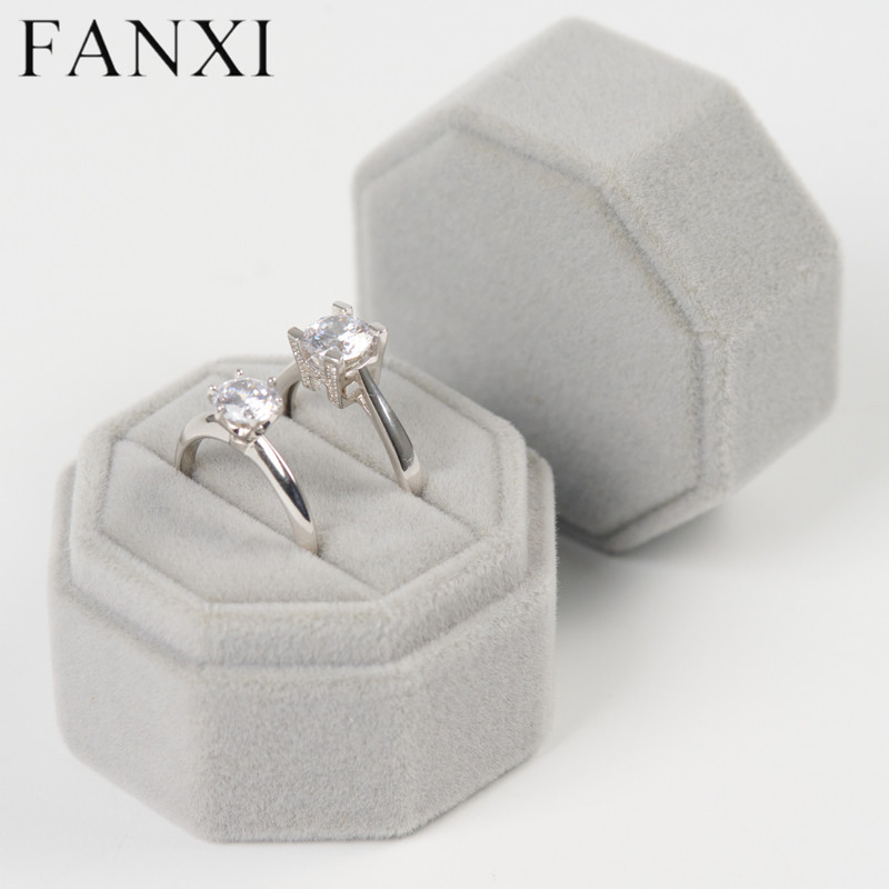 Gray velvet jewelry packaging box for ring
