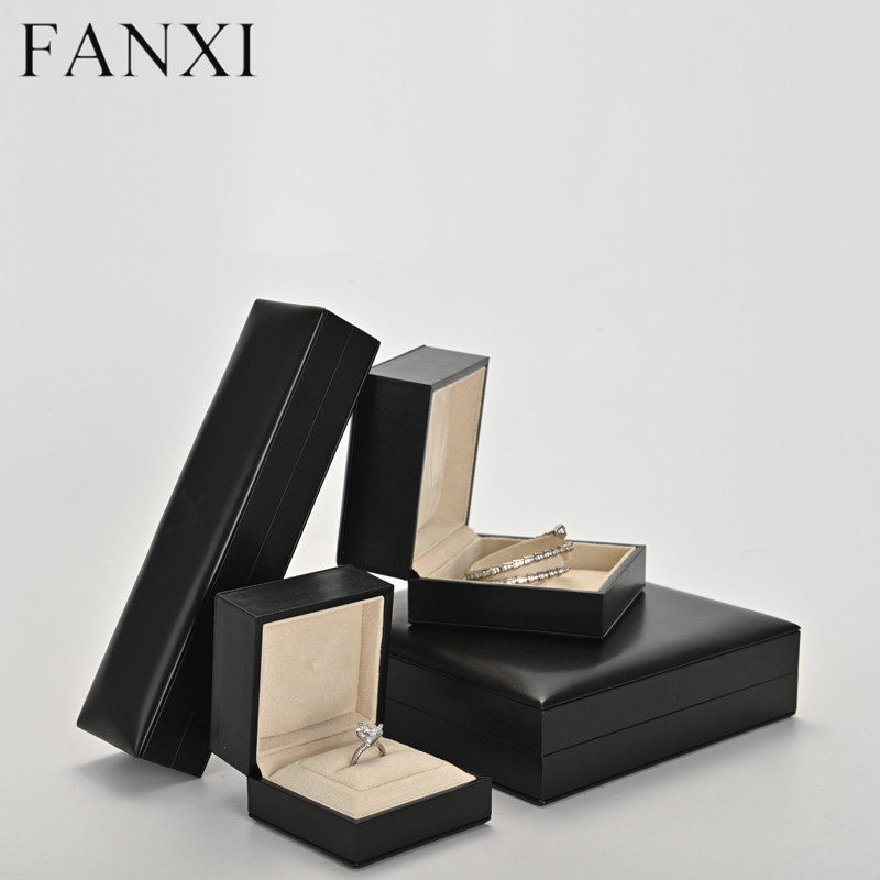 FANXI wholesale black PU leather jewelry box for ring earring pendant bangle bracelet necklace