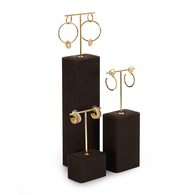 New design metal frame luxury jewelry display stand set with coffee microfiber