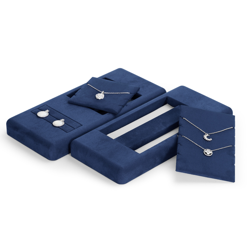 High-end blue velvet jewelry display set