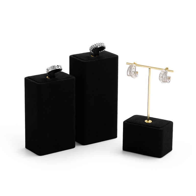 High-end metal frame jewelry display set with black microfiber