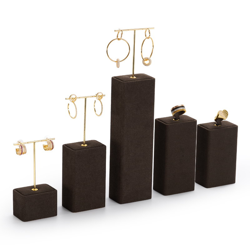 New design metal frame luxury jewelry display stand set with coffee microfiber