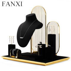 High-end metal frame jewelry display set with black microfiber