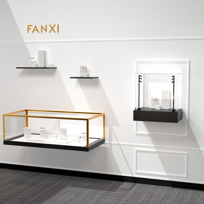 Fanxi Custom White Window jewelry display cabinetfor ring earring long chain neckalce pendant Jewelry display sets