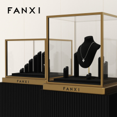 Fanxi Custom Black Window jewelry display cabinet Jewelry display sets luxury