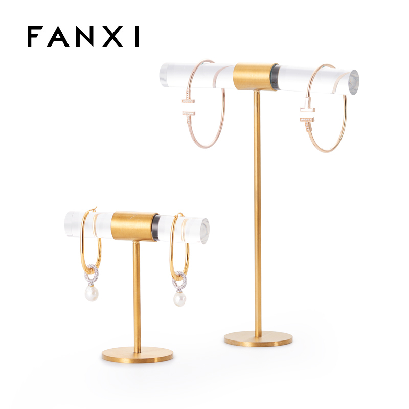 FANXI New Arrival Luxury Metal and Acrylic Jewelry Display stands for Ring Earring Display With Gold color