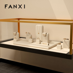 FANXI new customized beige microfiber jewelry display stand ring earrings pendant bracelet bangle necklace jewelry display set