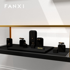 Fanxi Custom Black Window jewelry display cabinet with microfiber for ring earring necklace watch Jewelry display sets luxury