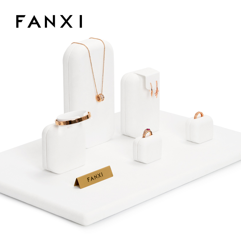 Fanxi Custom White Window jewelry display cabinetfor ring earring long chain neckalce pendant Jewelry display sets