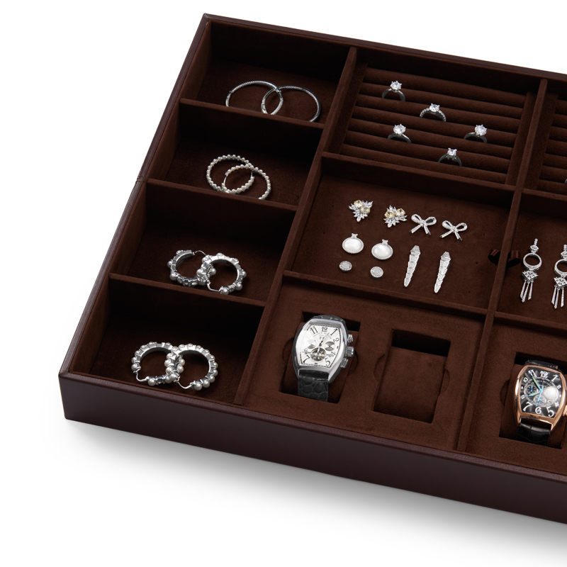 FANXI new design multi function dark brown jewelry display tray