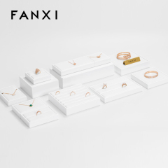 FANXI new design multi function white PU leather jewelry display tray set