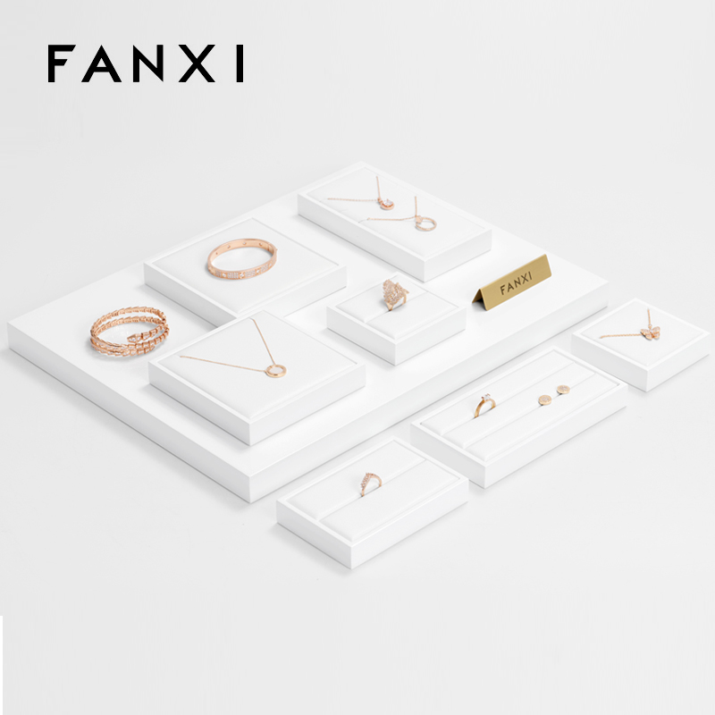 FANXI new design multi function white PU leather jewelry display tray set