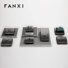 FANXI black luxury metal frame jewelry display set with pu leather