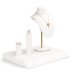 FANXI luxury jewelry display set with white microfiber and metal