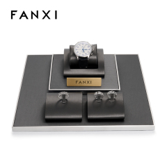 FANXI black luxury metal frame jewelry display set with pu leather