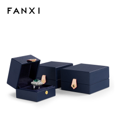 Custom logo navy blue jewelry packaging box for ring earring pendant