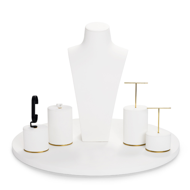 FANXI new design white leather colour jewelry counter display set with golden metal base