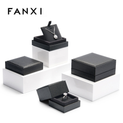 Black leatherette paper jewellery packaging box