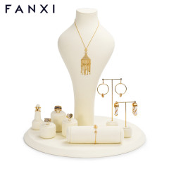 FANXI luxury new design beige microfiber jewelry display stand set with metal