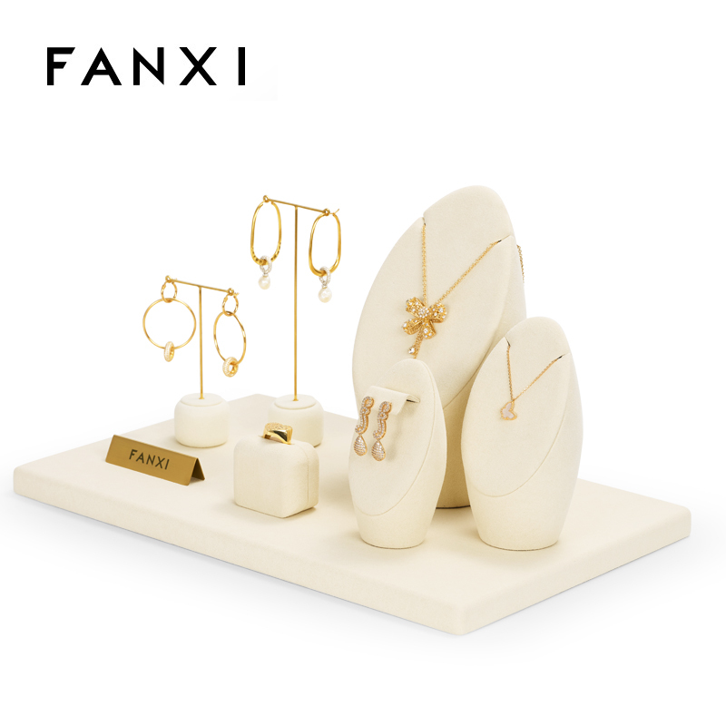 FANXI new design cream microfiber jewelry display stand set