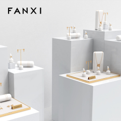 FANXI luxury metal frame white leather jewelry display stand set