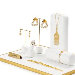 FANXI luxury metal frame white leather jewelry display stand set