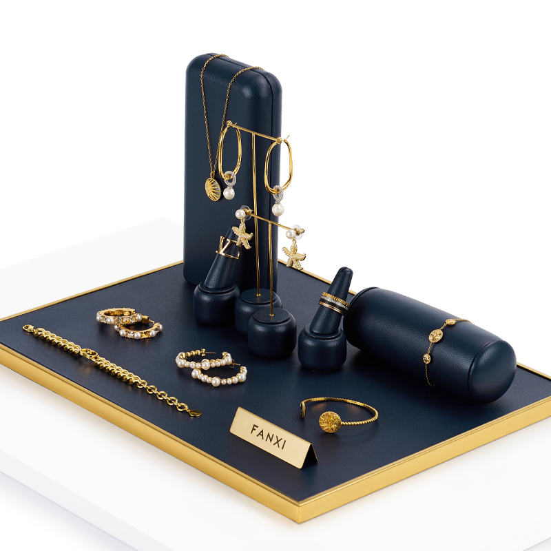 FANXI luxury new design blue leather jewelry display set
