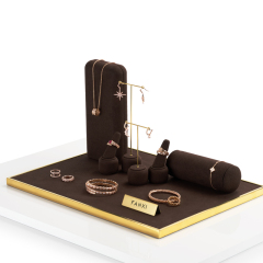 FANXI luxury metal frame brown microfiber jewelry display stand set