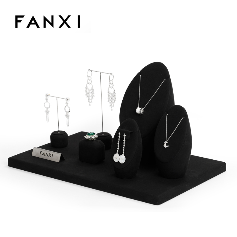 FANXI factory black microfiber jewelry display stand set