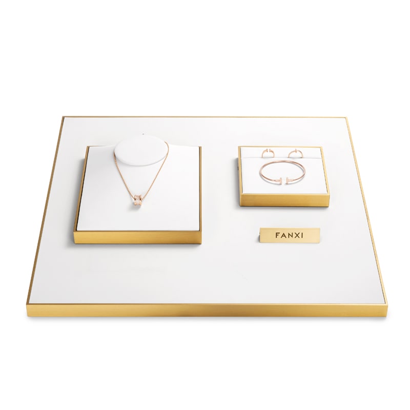 FANXI factory white colour jewelry display set with metal frame