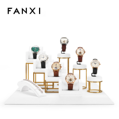 Luxury metal frame watch display set with white microfiber