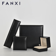 FANXI wholesale black PU leather jewelry box for ring earring pendant bangle bracelet necklace