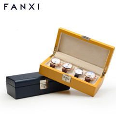 FANXI Custom Luxury Wooden Inner Jewelry Organizer With Velvet Insert For Bangle Bracelet Storage PU Leather Watch Case