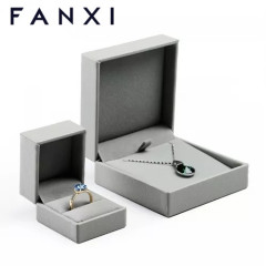 FANXI Custom Luxury Jewellery Gift Box With Velvet Insert For Ring Pendant Necklace Gray PU leather Jewelry Packing Box