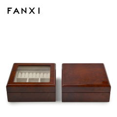 FANXI Custom Red Lacquer Jewellery Organizer Box With Velvet Insert And Glass lid For Ring Necklace Bracelet Watch Storage Luxury Wooden Jewelry Case