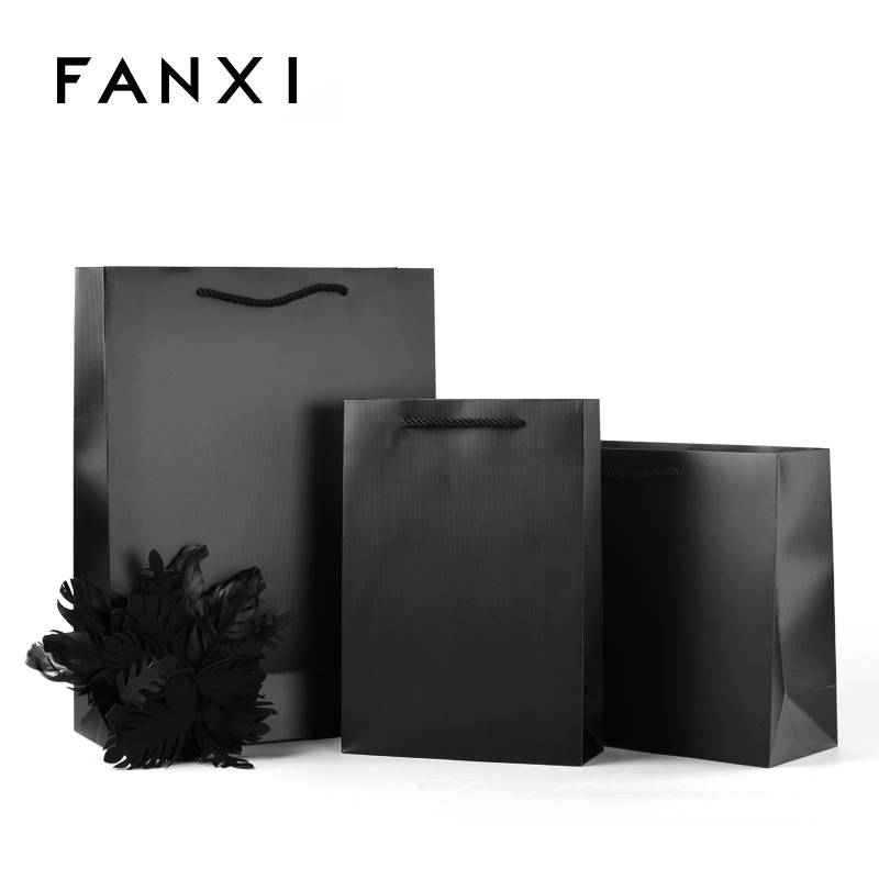 FANXI factory wholesale custom famous brand black paper bag with logo printed