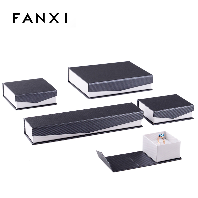 FANXI Wholesale Custom Gray And White Cardboard Gift Boxes For Ring Necklace And Bracelet Packaging With magnet Foldable Magnetic Jewelry Paper Box