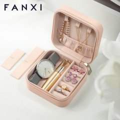 Pink blue leather multifunction jewelry organizer box