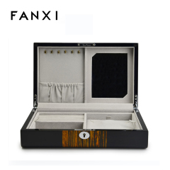 FANXI Custom Wood Jewellery Storage Box With Mirrors And Metal Lock For Ring Earrings Pendant Necklace Bracelet Packaging Luxury Wooden Jewelry Case